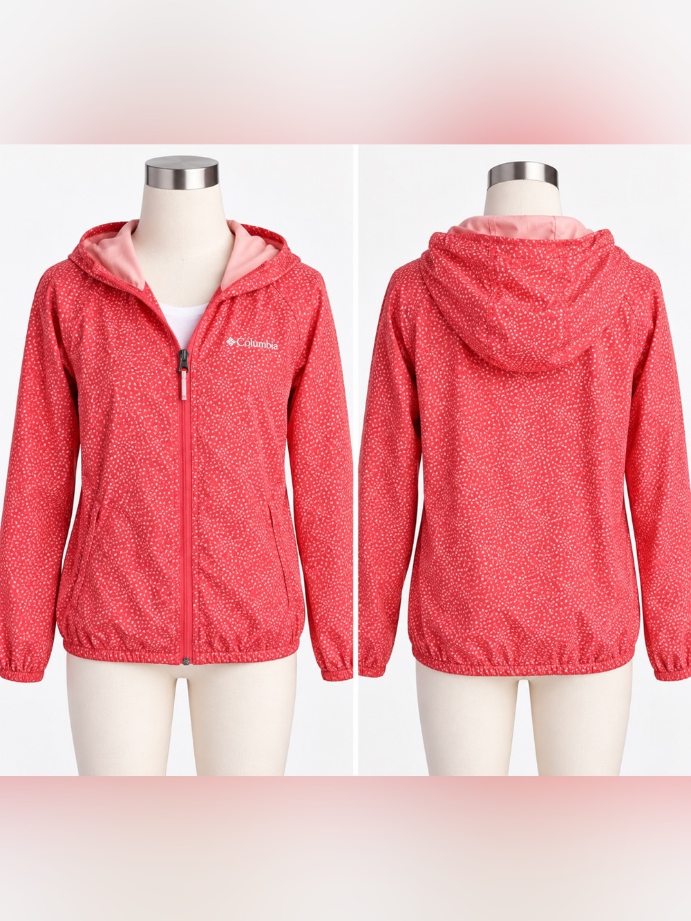 Columbia Girls 18/20 Coral Pink Omni-Wick Hooded Full Zip Lightweight Jacket